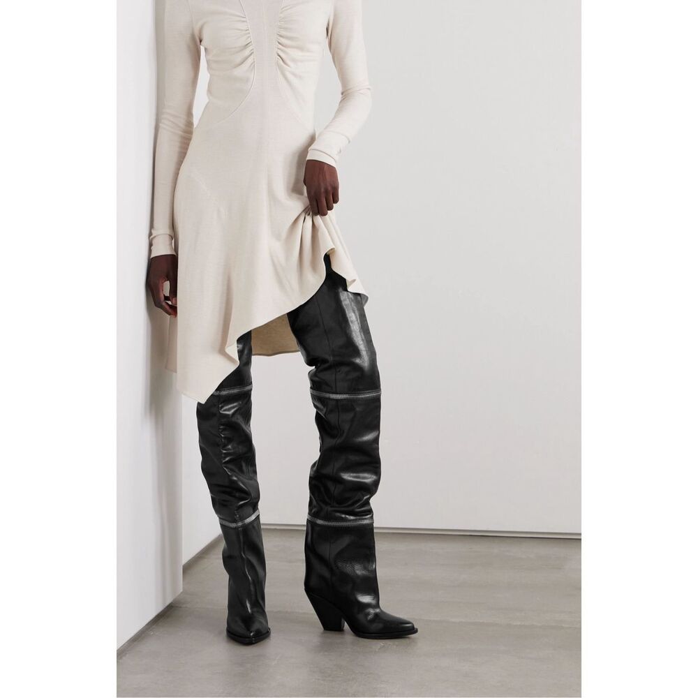 Isabel Marant Lelodie Leather Over The Knee Boots Black Size 37 $2990